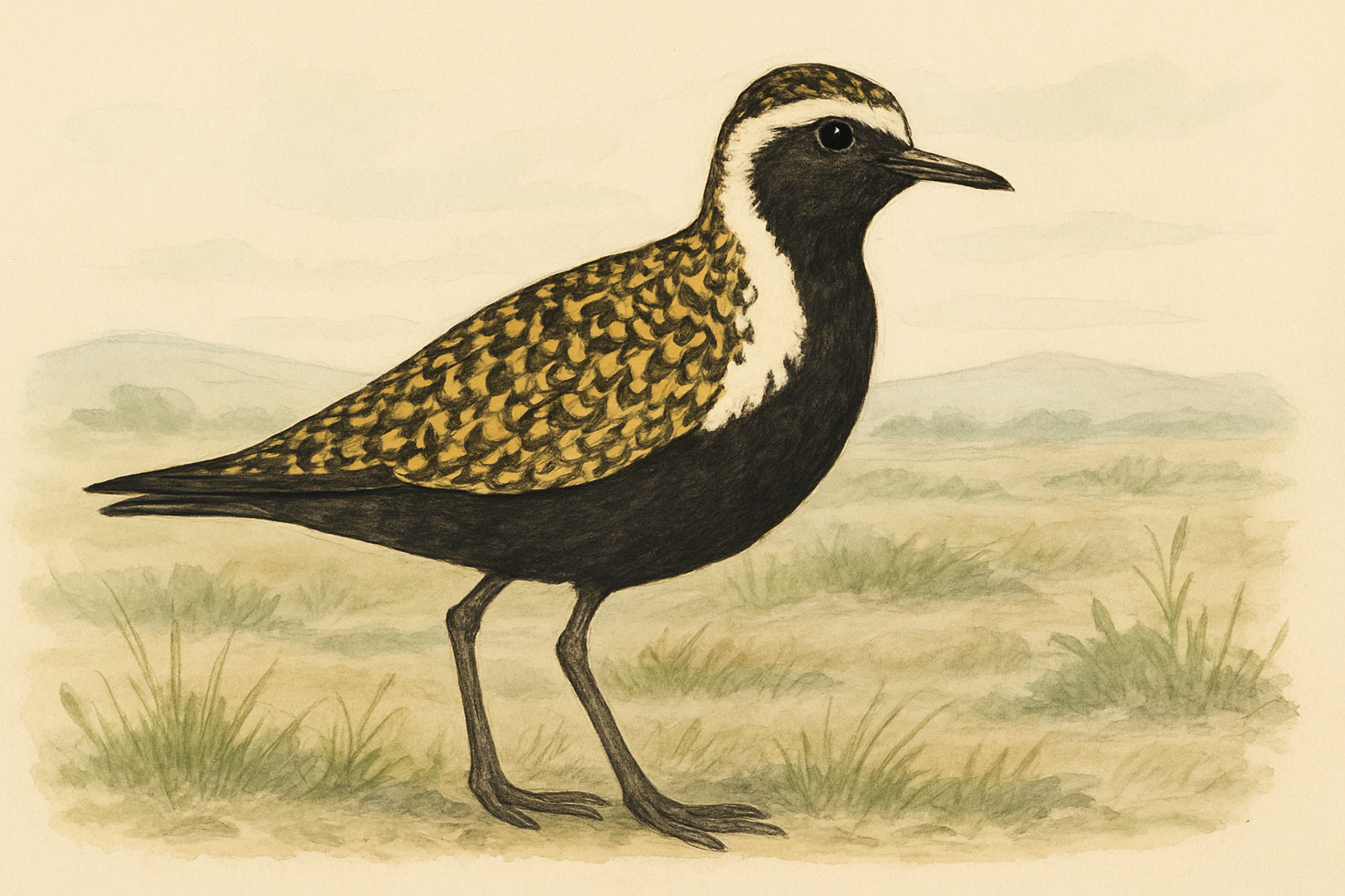 Stylized field-guide illustration of a American Golden-Plover