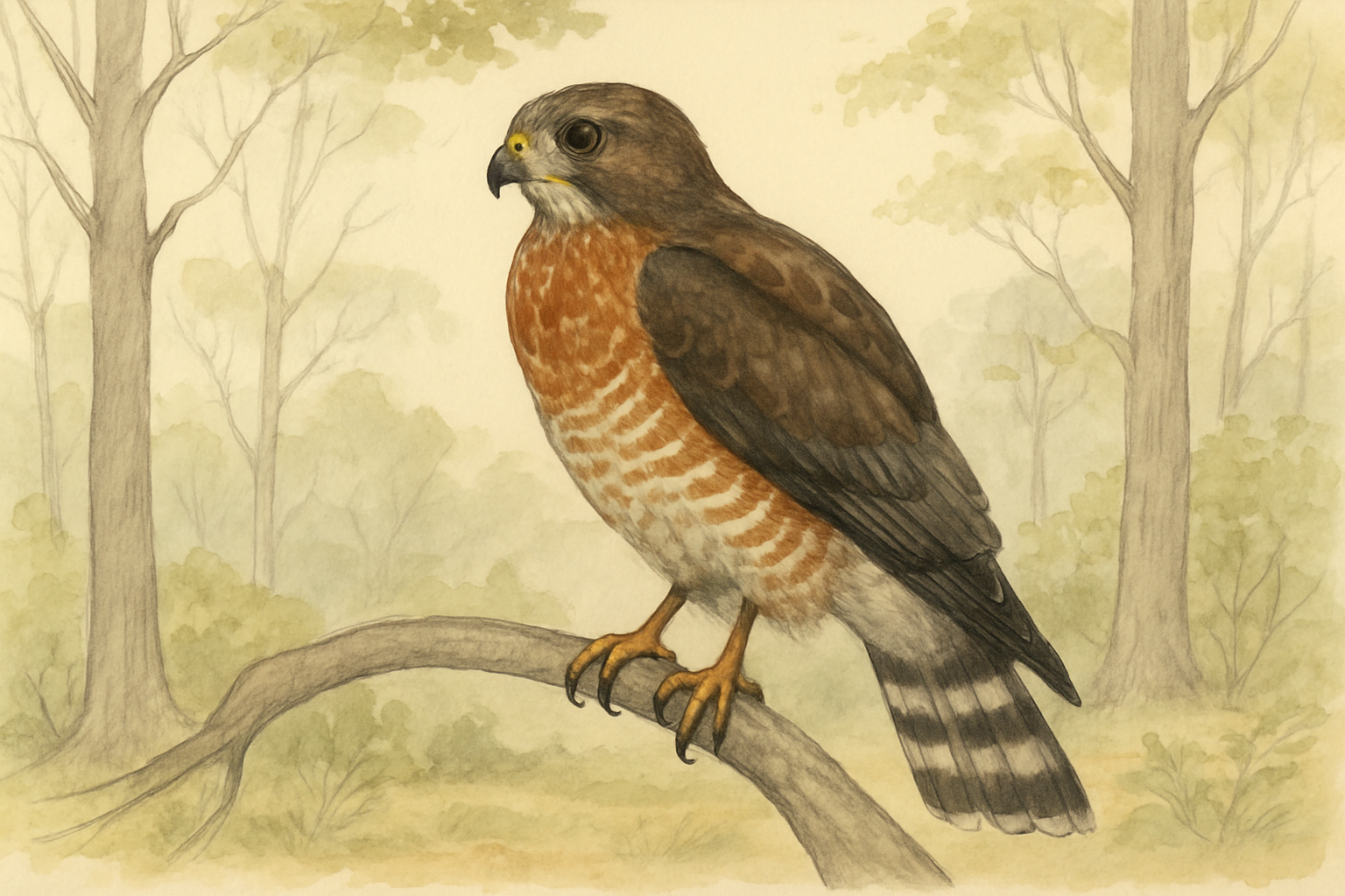 Stylized field-guide illustration of a Broad-winged Hawk