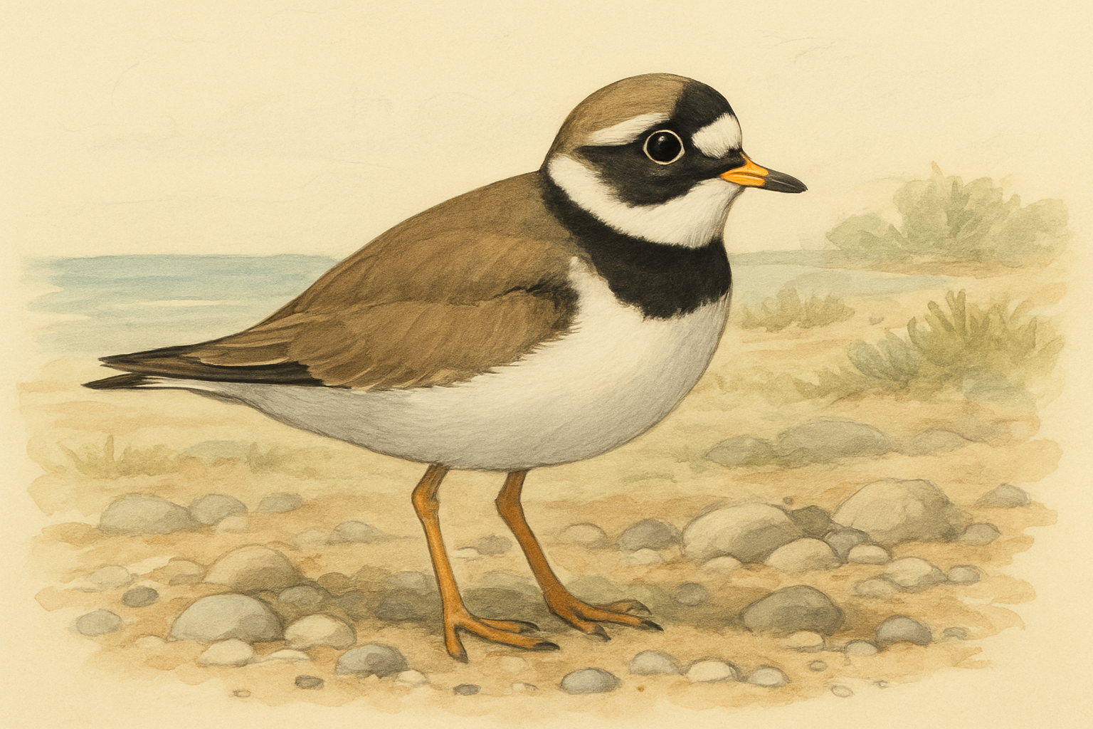 Stylized field-guide illustration of a Common Ringed Plover