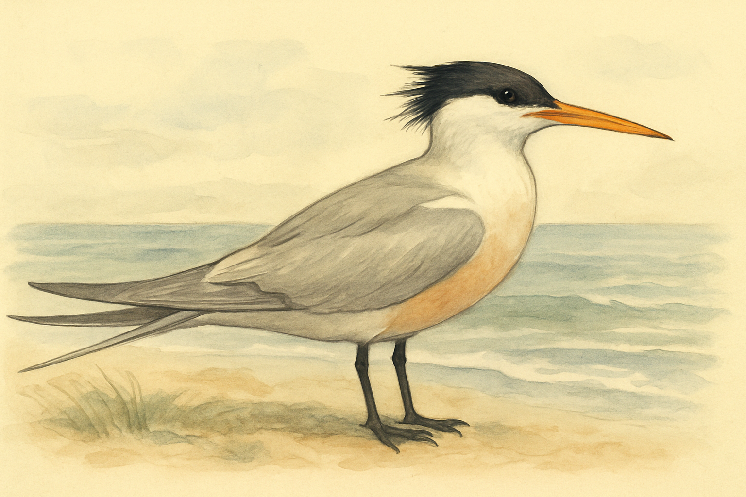 Stylized field-guide illustration of a Elegant Tern
