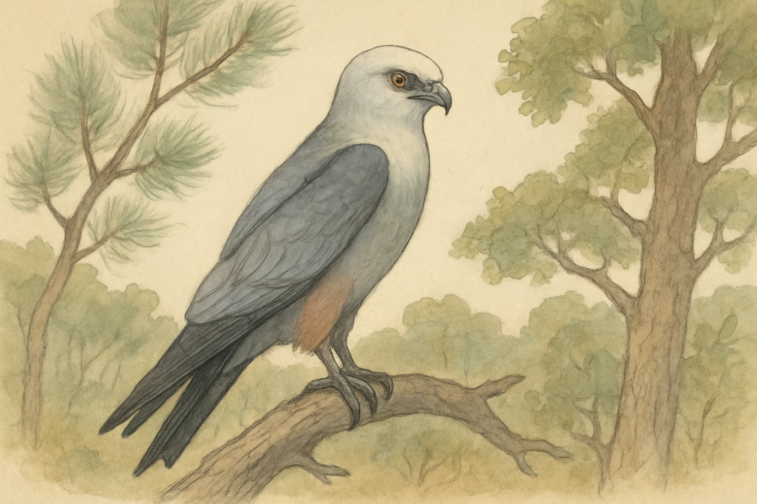 Stylized field-guide illustration of a Mississippi Kite