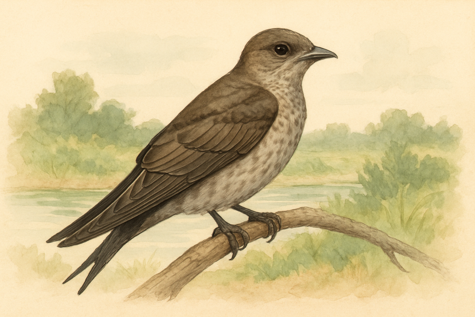 Stylized field-guide illustration of a Purple Martin