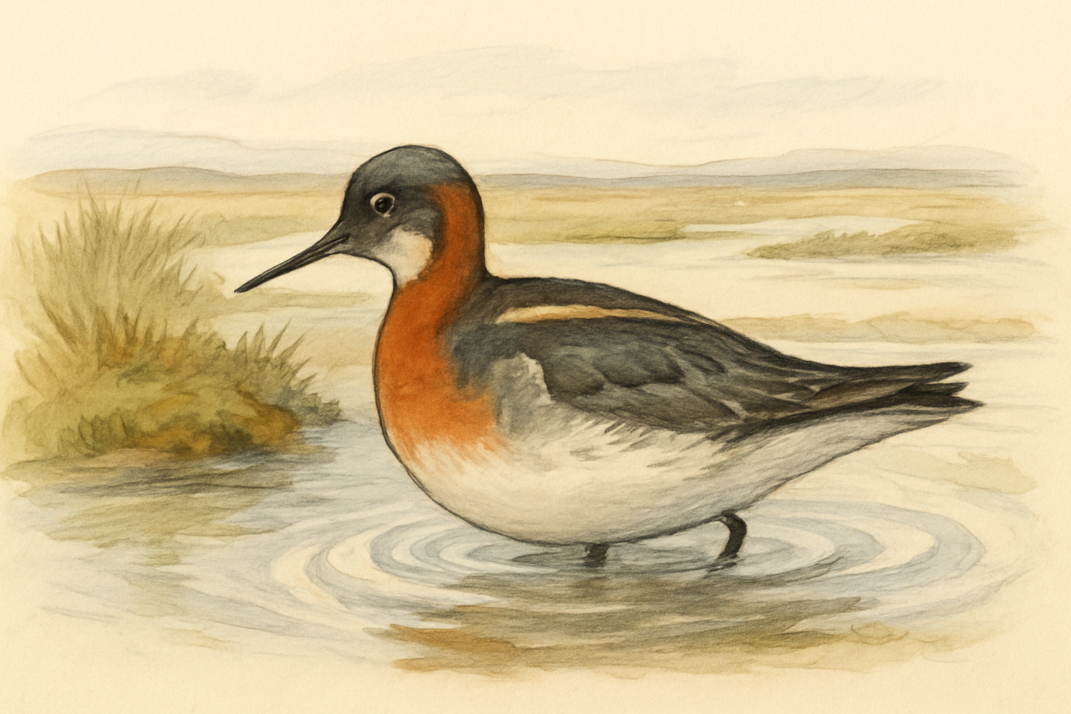 Stylized field-guide illustration of a Red-necked Phalarope