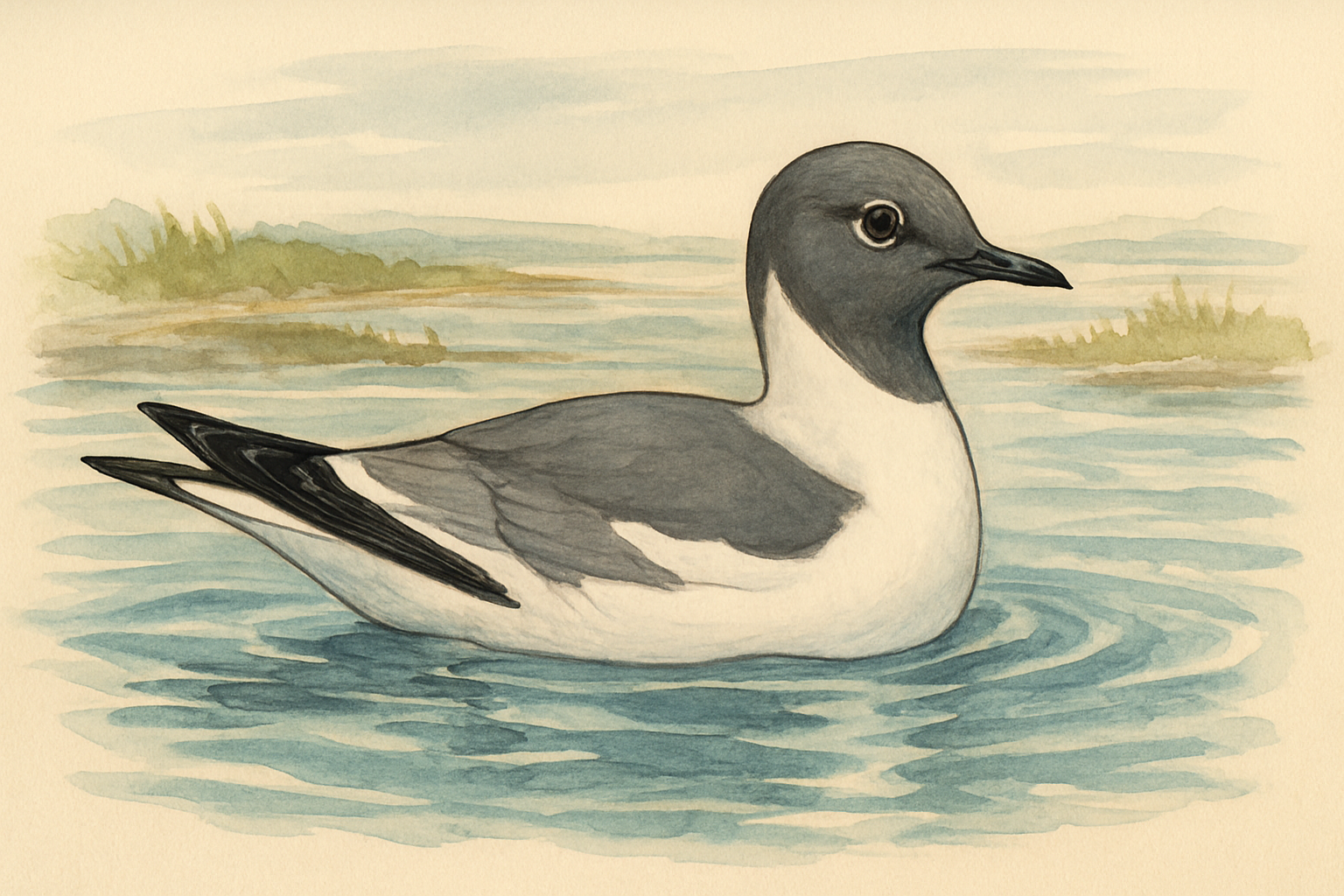 Stylized field-guide illustration of a Sabine's Gull