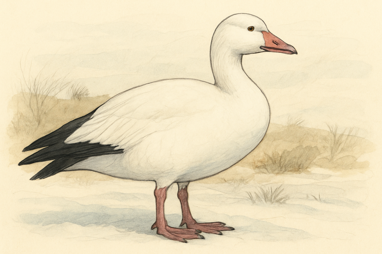 Stylized field-guide illustration of a Snow Goose