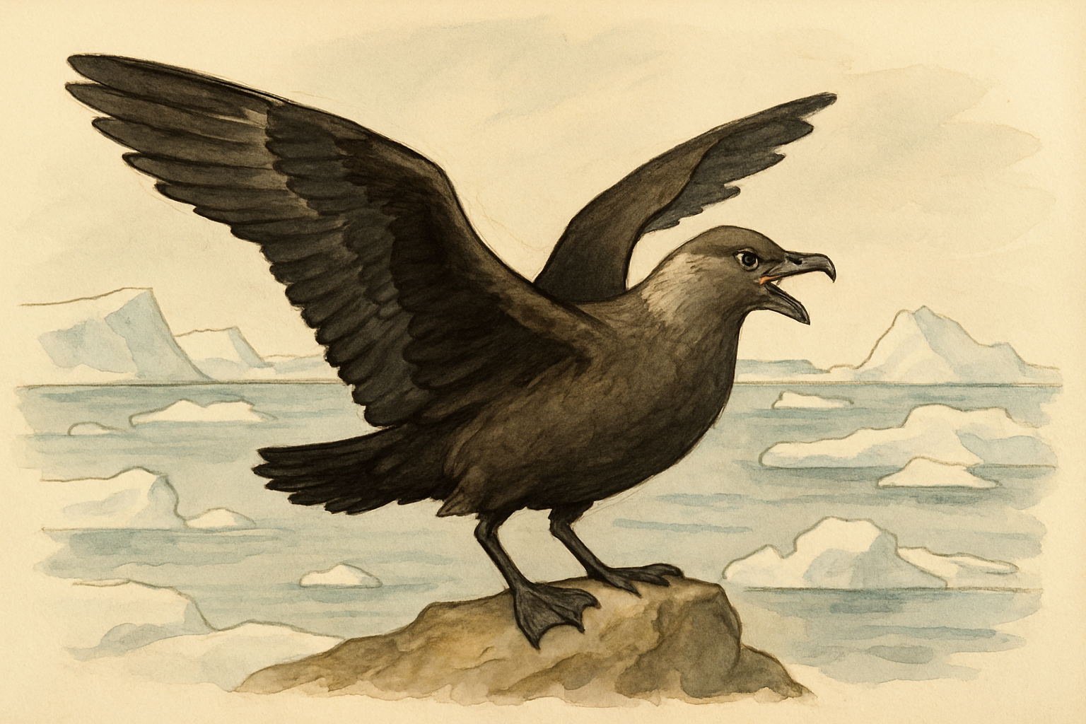 Stylized field-guide illustration of a South Polar Skua