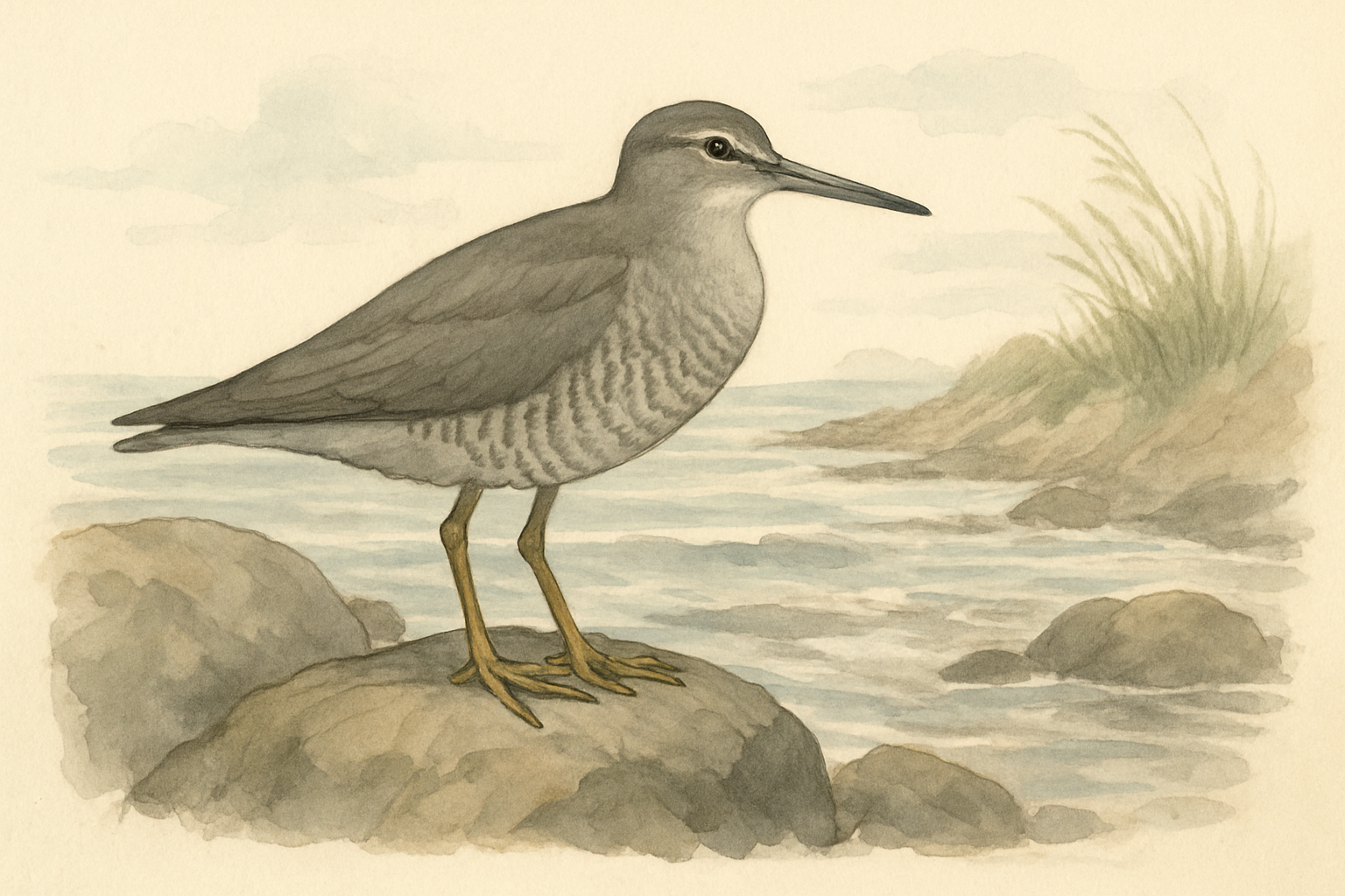 Stylized field-guide illustration of a Wandering Tattler